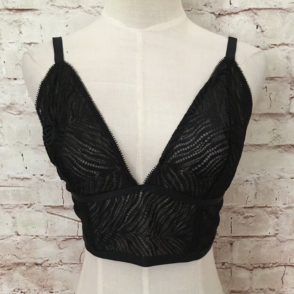 VICTORIA'S SECRET  Black Sheer Unlined Zebra Lace Bralette  Womens Size XL NEW